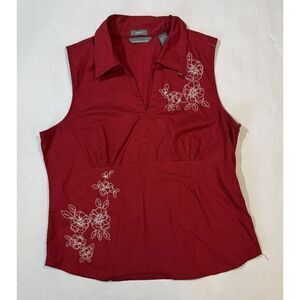 Hillard & Hanson Red Sleeveless Floral Embellished Women's  Knit Top‎ Size Large